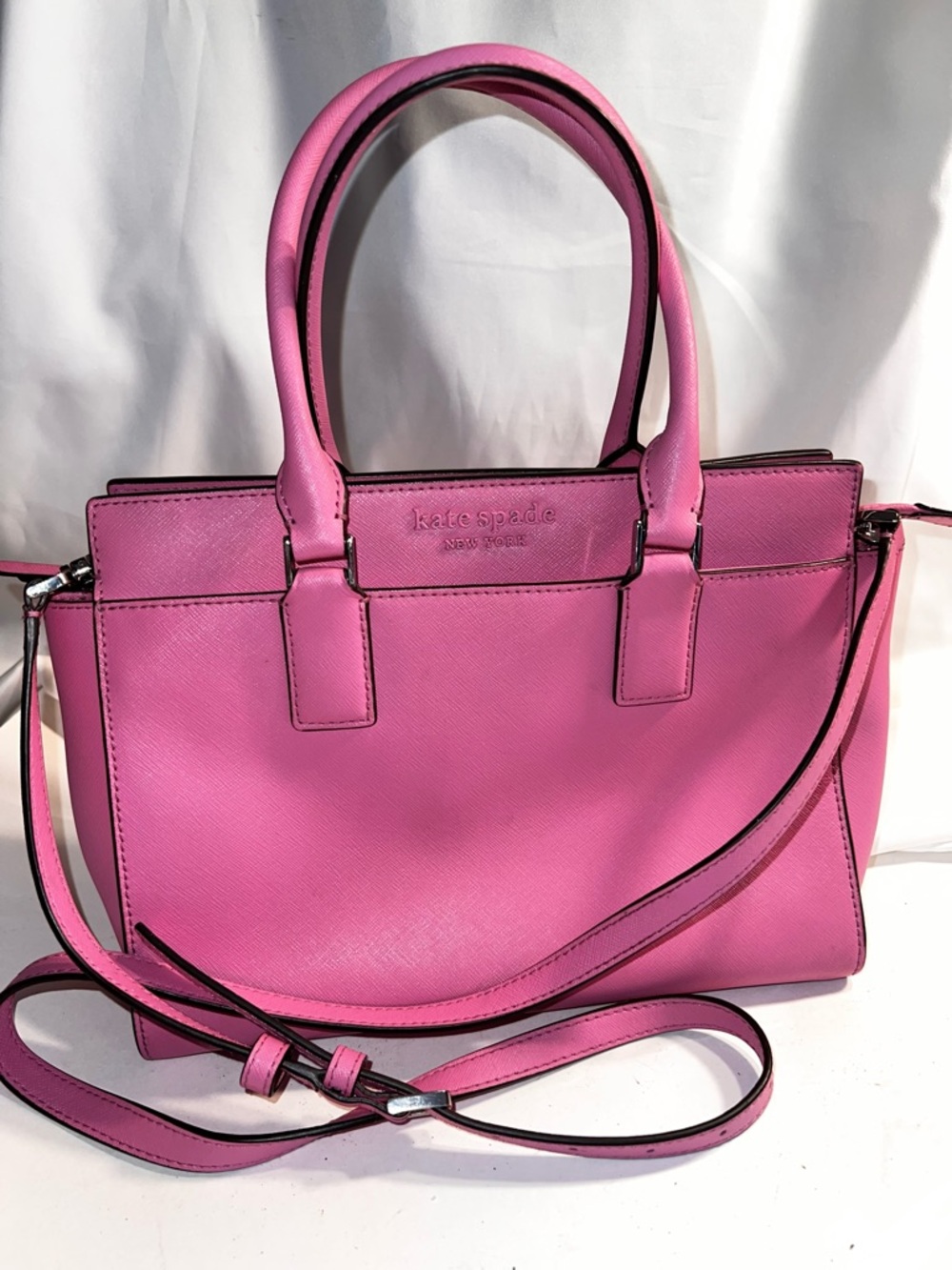 KATE SPADE Cameron Medium Satchel Bag with Crossbody Strap BRIGHT PEONY PINK